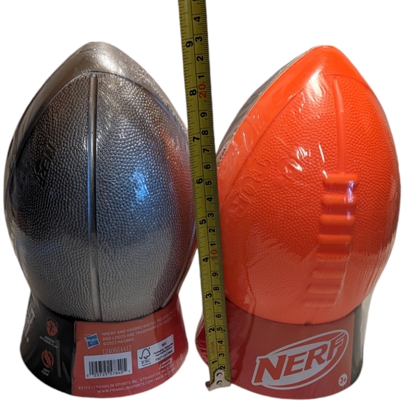 Hasbro Nerf Turbo Jr. Set of 2 Orange & Silver Foam Football Toy Play Balls NWT - Picture 4 of 6